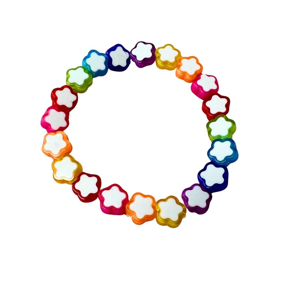 Handmade Rainbow Flower‎ Bead Stretch Bracelet Cute Kawaii Colorful Jewelry